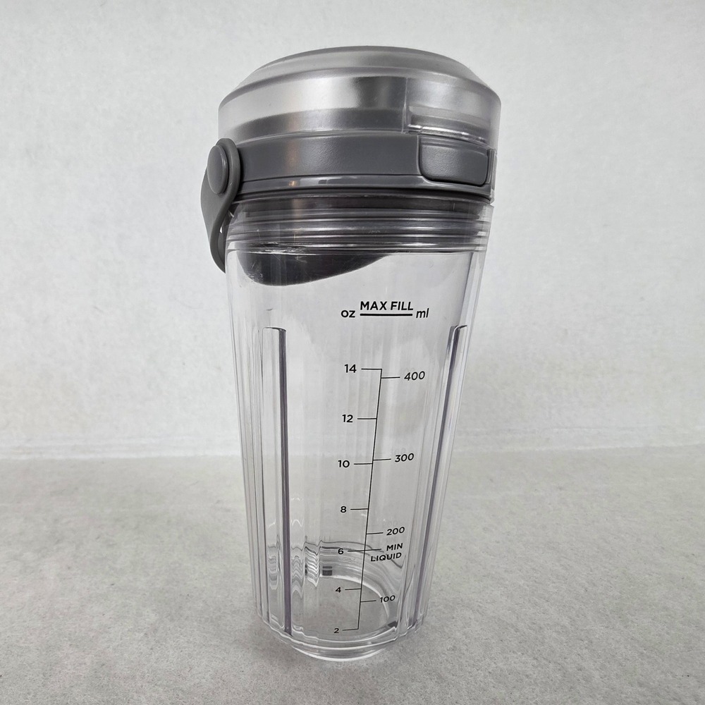 Ninja Nutri Blender Cup 16oz Clear Replacement Gray Flip Top Carry Lid